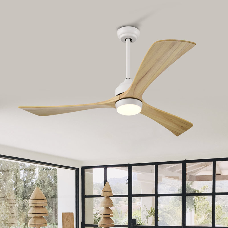 Ventilateur de plafond Led, Bois jaune clair, Bois blanc, Bois blanc