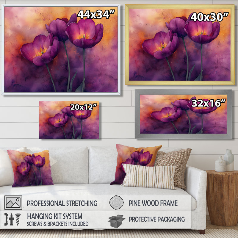 Mauve, or, paysage de rêve moderne, tulipes champ I - tulipes, art mural, Reproduction encadrée d'une seule photo