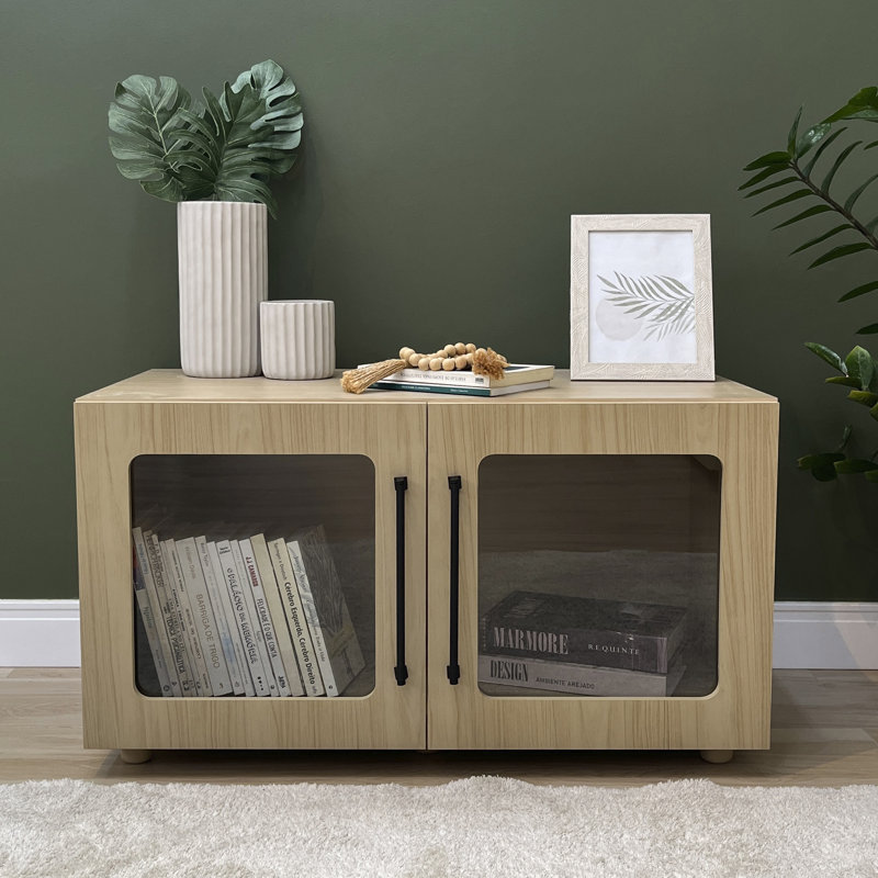 Armoire de rangement modulaire avec portes en verre trempé Annamaria, Light Brown