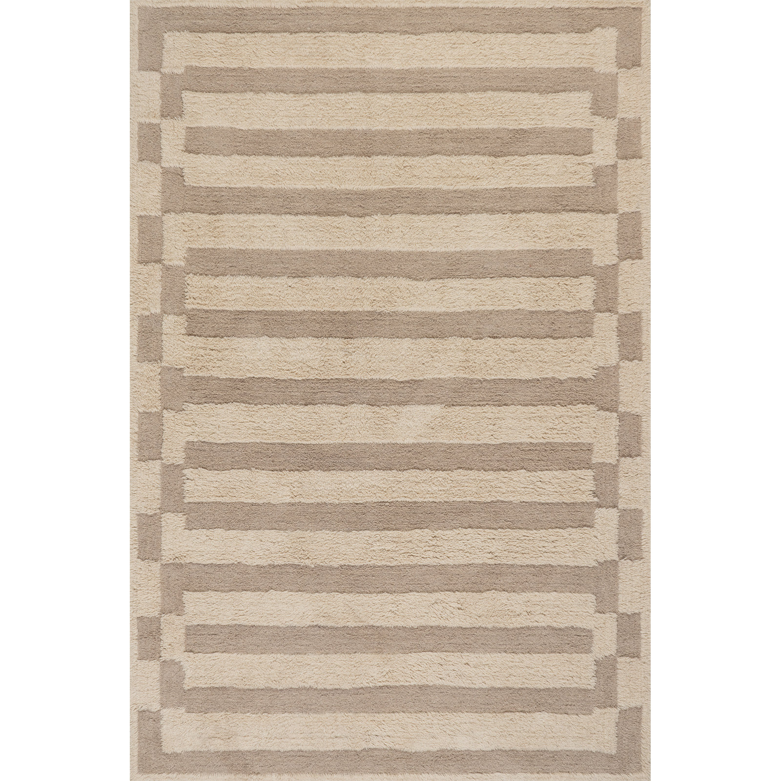 Velaina Washable Hand-Woven Striped Wool Rug, Rectangle 8' x 10'
