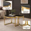 Ensemble de tables basses gigognes rondes contemporaines, structure en métal doré et plateaux en verre trempé, table basse élégante pour salon, 80 cm