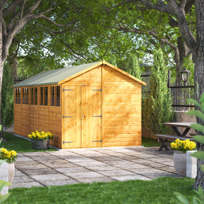 Powersheds 20 x 8ft Timber Tongue & Groove Apex Garden Shed, Double Doors