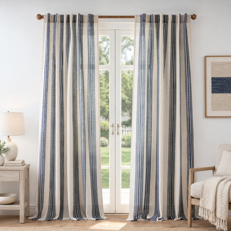 Rideaux semi-transparents avec passe-tringle Chris, Marine, L 52 po x L 102 po