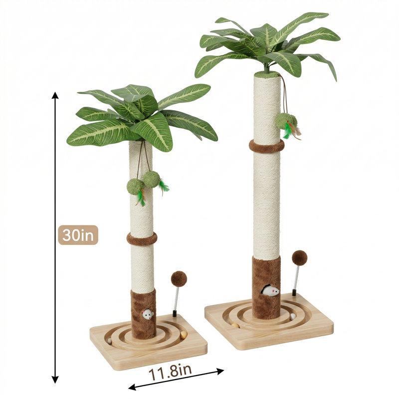 Grattoir pour chat de 35 pouces de hauteur, arbre à griffes robuste avec boule suspendue et rail pour chats