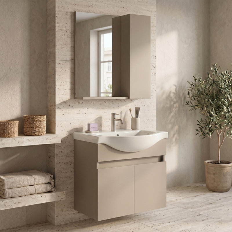 Ensemble de meuble-lavabo flottant avec miroir Alastair, 24 "H x26"W x 18"D, Café au lait, 4