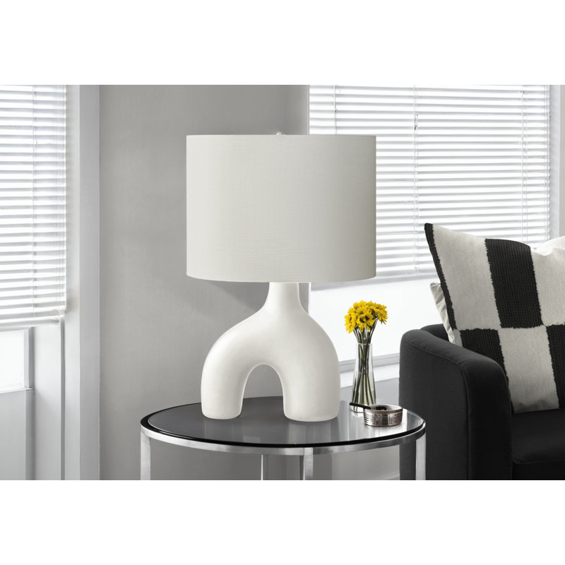 Lighting, h 25 po, lampe de table, céramique blanche, abat-jour ivoire / crème, contemporain, moderne