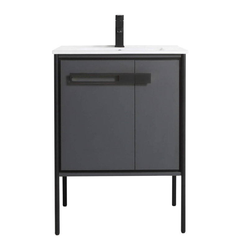 24" Single Bathroom Vanity, Matte Black, Onix Grey