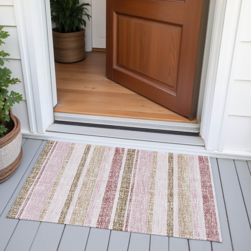 Machine Washable Indoor/Outdoor Xhevrie Pink Rug, Rectangle 1'8" x 2'6"