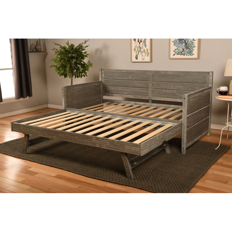 Braunste Twin MDF Wood Daybed with Trundle(Mattresses Included), Weathered Gray, Linen Charcoal