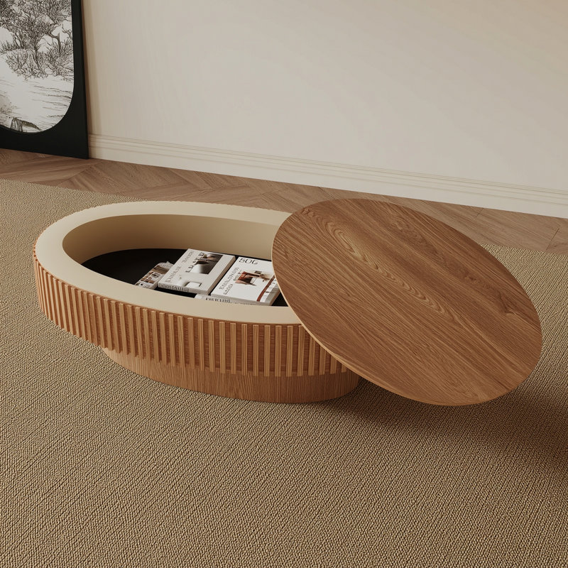 Table basse ovale avec rangement 47 po, Naturel