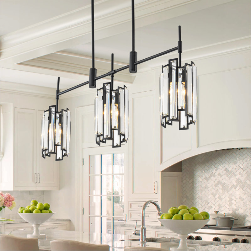 3 - Light Unique/Statement Pendant With Crystal Accents, Brass