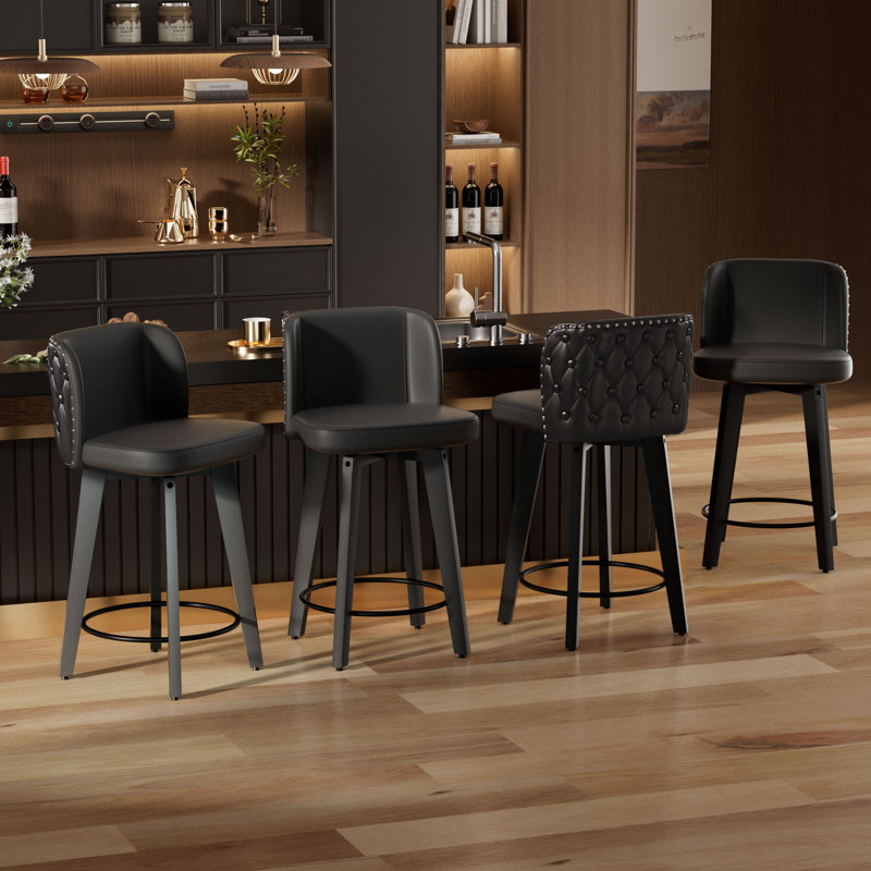 Tabouret de bar et de comptoir pivotant rembourré en bois massif (ensemble de 4), Noir