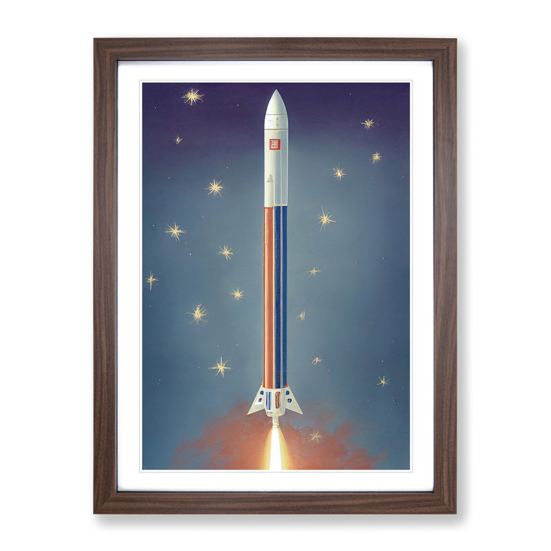 An Amazing Spaceship Rocket - Single Picture Frame Painting, 46cm H x 34cm W x 2cm D, Walnut