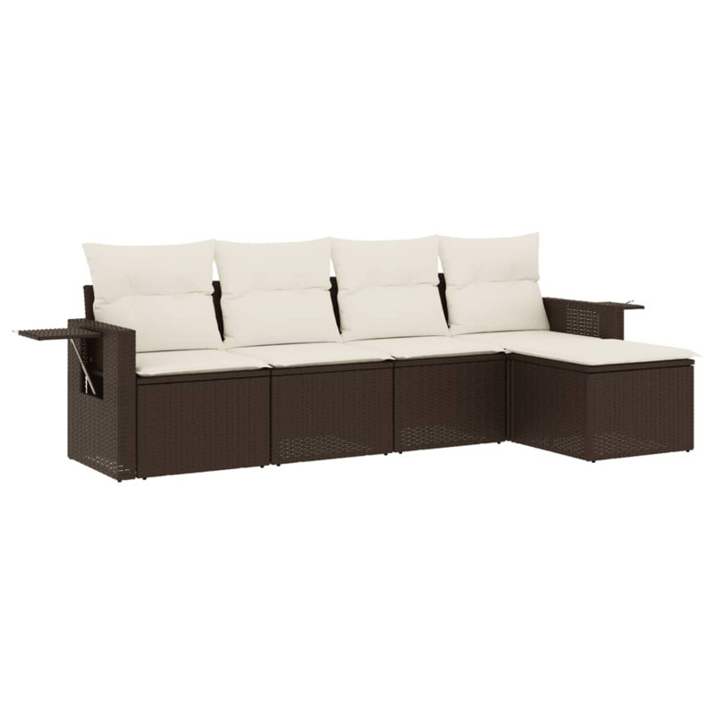  Ensemble de canapé de jardin en rotin PE 5 pièces avec accoudoirs réglables