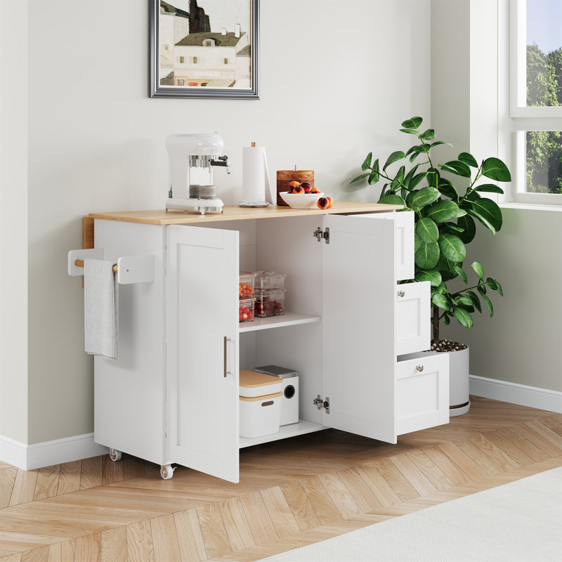 Kitchen Island With 3 Drawers And 2 Doors, White