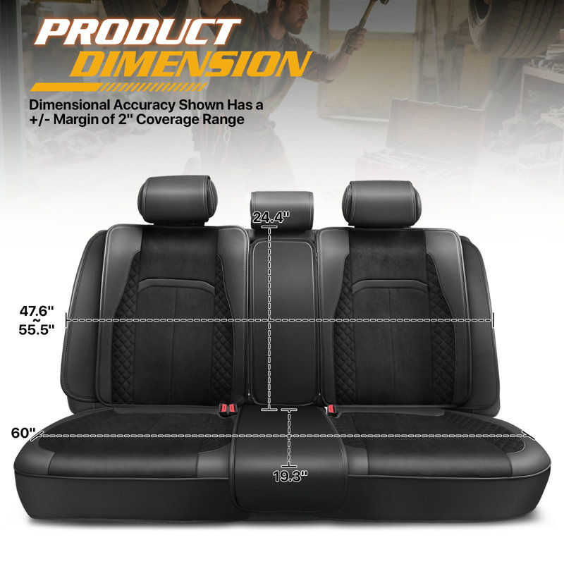 Full Set Seat Covers Universal Waterproof Leatherette For Cars Suvs Trucks Airbag Compatibility​​, Black