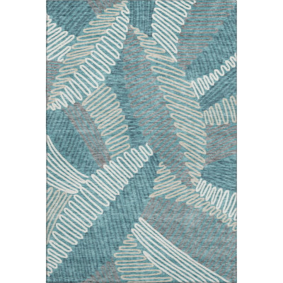 Premium Machine Washable Prisco Teal Rug