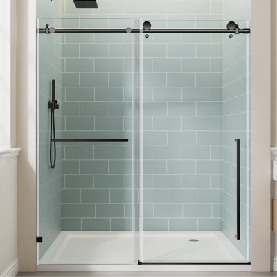 Porte de baignoire de 56 à 60 pouces de largeur, 78 de hauteur, verre trempé transparent de 3/8 10 mm avec film de preuve, poignée en acier inoxydable, procédure d'installation réversible, douche à hauteur réglable, finition noire, facile