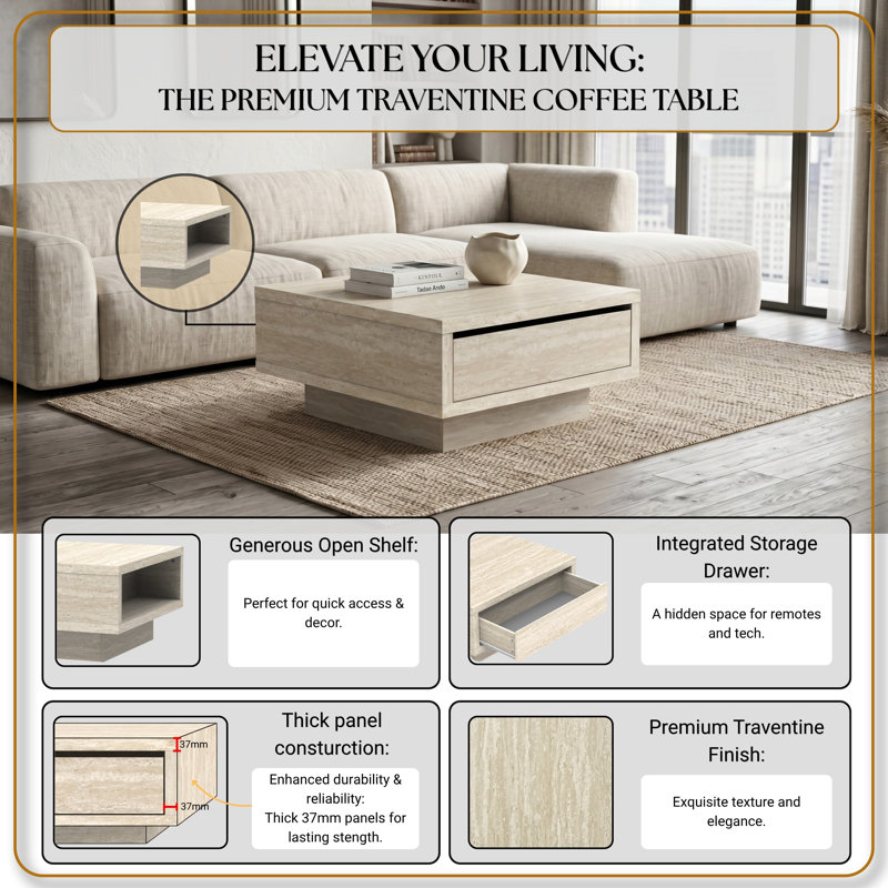  Caomhan Modern 31.5" W Square Coffee Table With Storage