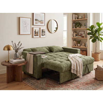 65" 3-in-1 Convertible Sofa Bed, Foldable Chenille Pull-Out Sleeper Loveseat Couch with Adjustable Backrest