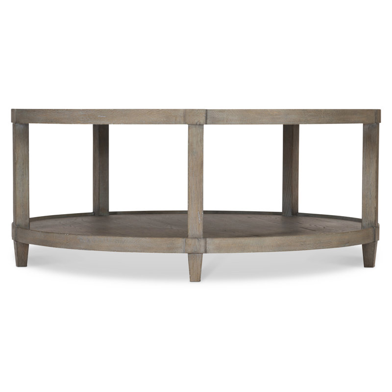 Transitional Cerused Oak Round Coffee Table with Storage in Pewter Gray