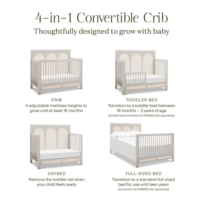 Eloise 4-in-1 Convertible Crib, White Driftwood/Performance Pearl Eco-Weave