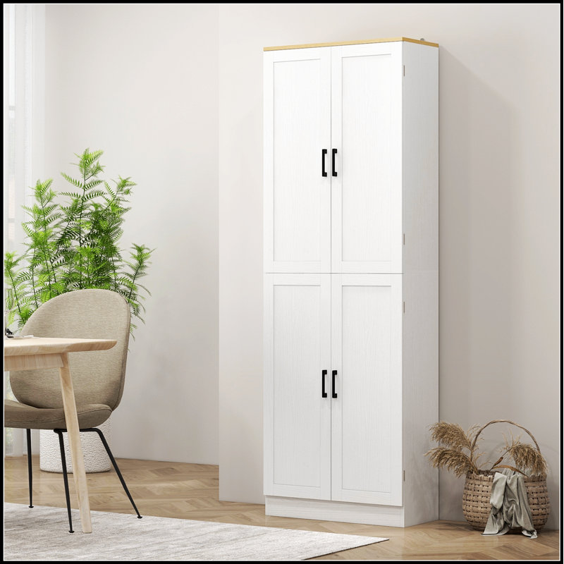 Freestanding 67-Inch Kitchen Pantry Cabinet with 4-Door Storage and Adjustable Shelves, Distressed Finish