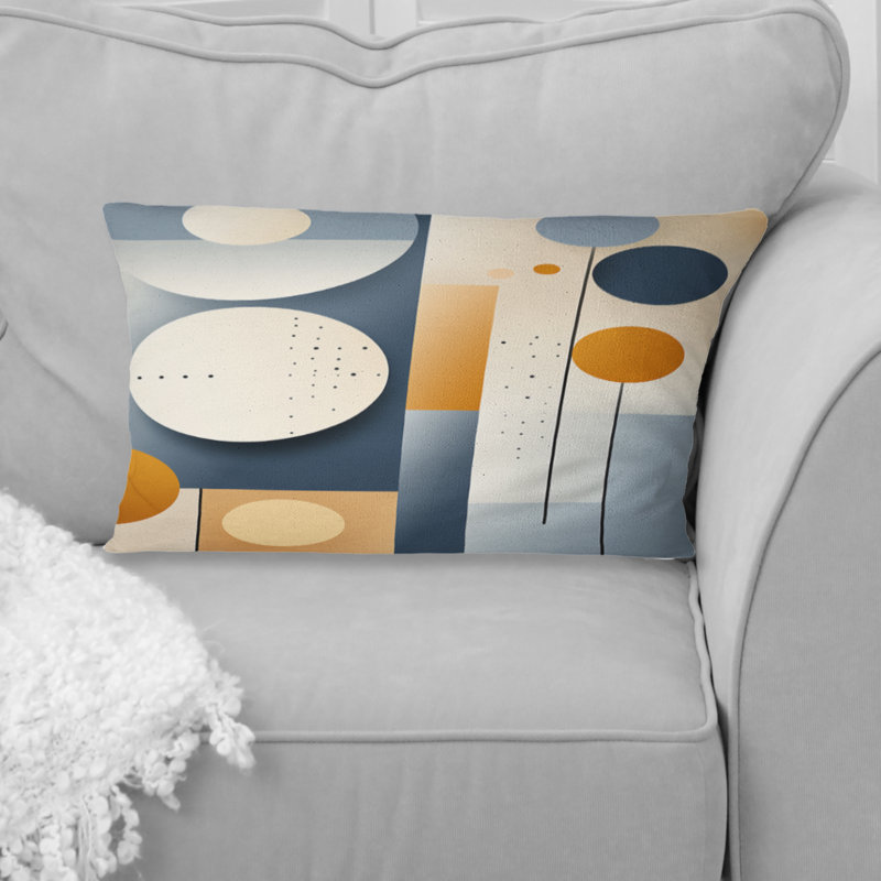 Coussin décoratif graphique imprimé géométrique jaune et bleu