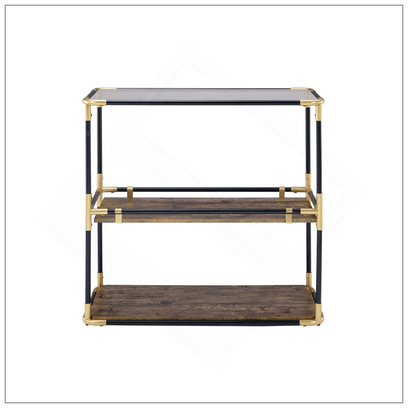 Plateau en verre fumé et console à finition noire et dorée