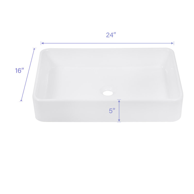 24'' x 16'' White Ceramic Rectangular Above-Counter Sink