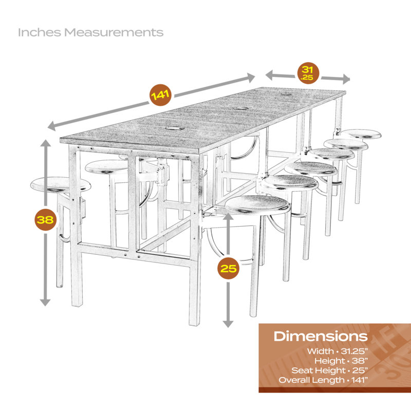 Ensemble de table et chaises Harriet, 38" H x 31.25" L x 141" D, Walnut