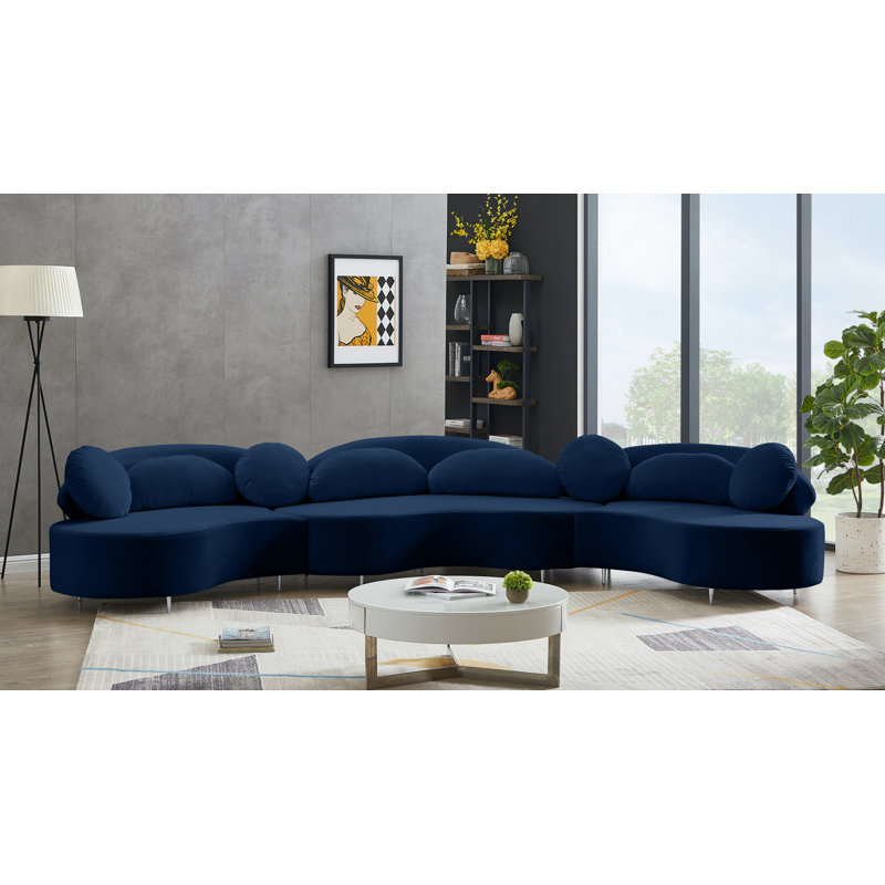 Enton Velvet Sectional Symmetrical, Navy Velvet