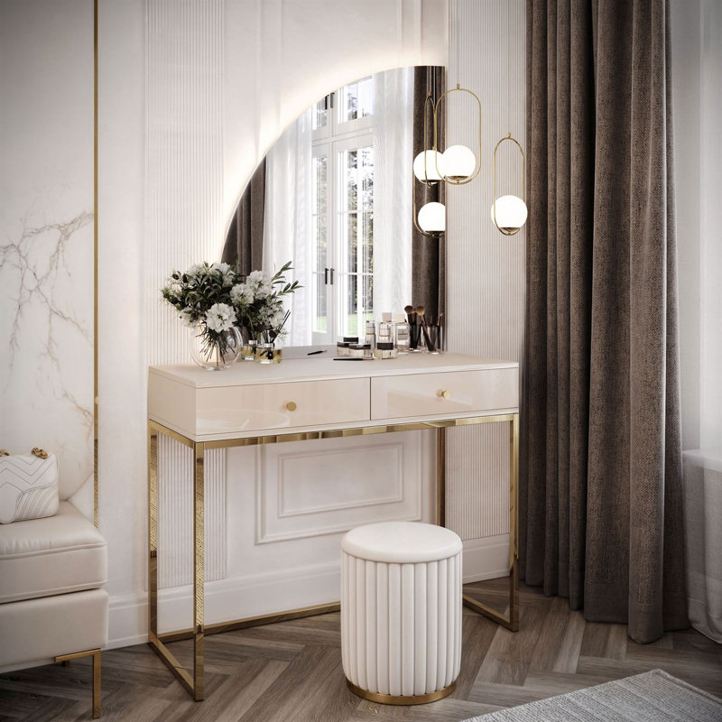 Dressing Table with Mirror, Gold