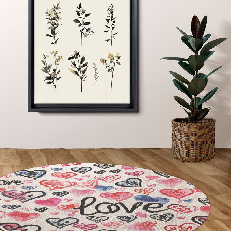 Cupid’s Love Script Braided Rug, Round 5'