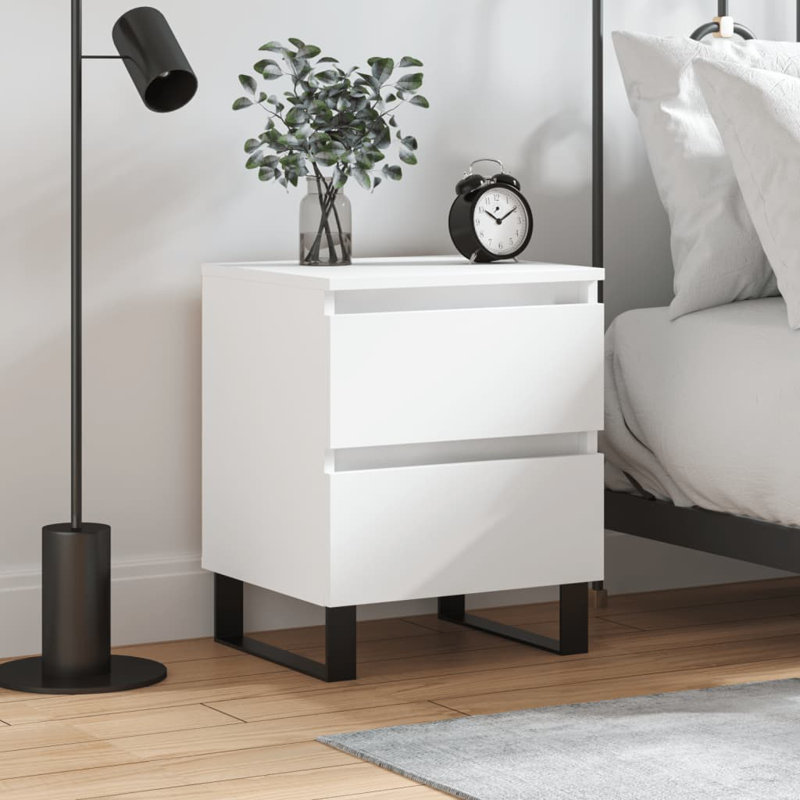 Makram 40cm W Iron Bedside Table, White