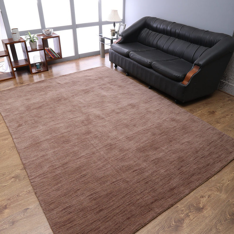 Tapis Manns en laine tissée à la main, écologique - 122 x 183 cm, rectangulaire, brun clair, uni, épais et à poils longs, antidérapant, idéal pour le salon et la chambre.