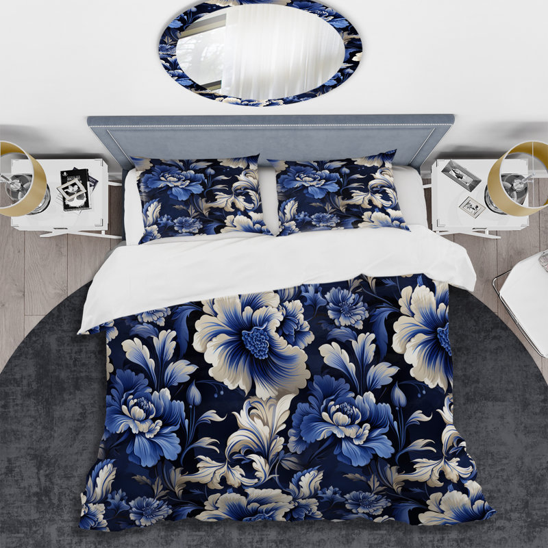 Ensemble de housse de couette bleu victorien néo-gothique, Housse de couette pour grand lit et 2 taies décor