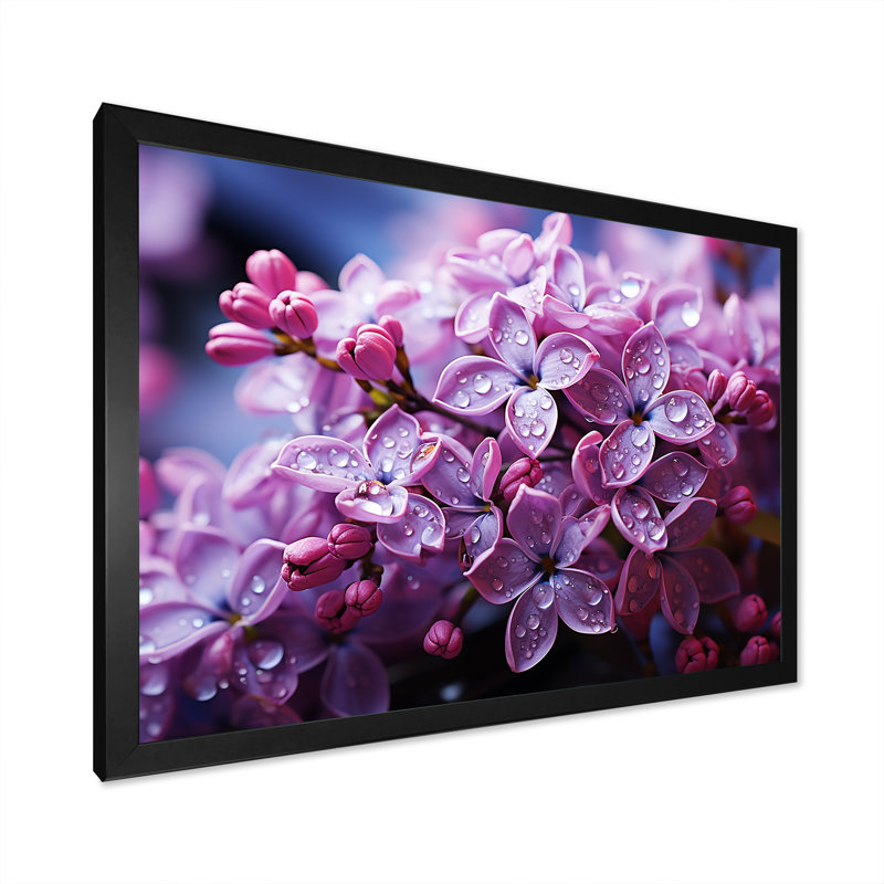 «Pink Lilacs Photo Harmony I» sur toile, Cadre simple noir, H 34 po x l 44 po x P 1,5 po