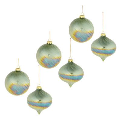 Iridescent Swirled Glass Ornament (Set of 6)