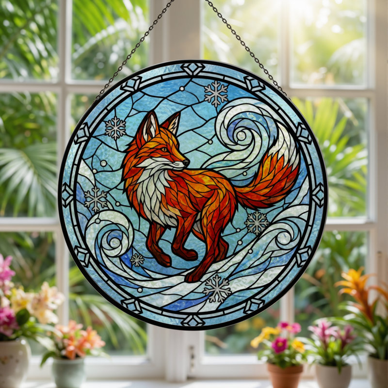 Panneau de vitrail en forme de neige 12 "H Fox, H 12 po x l 12 po