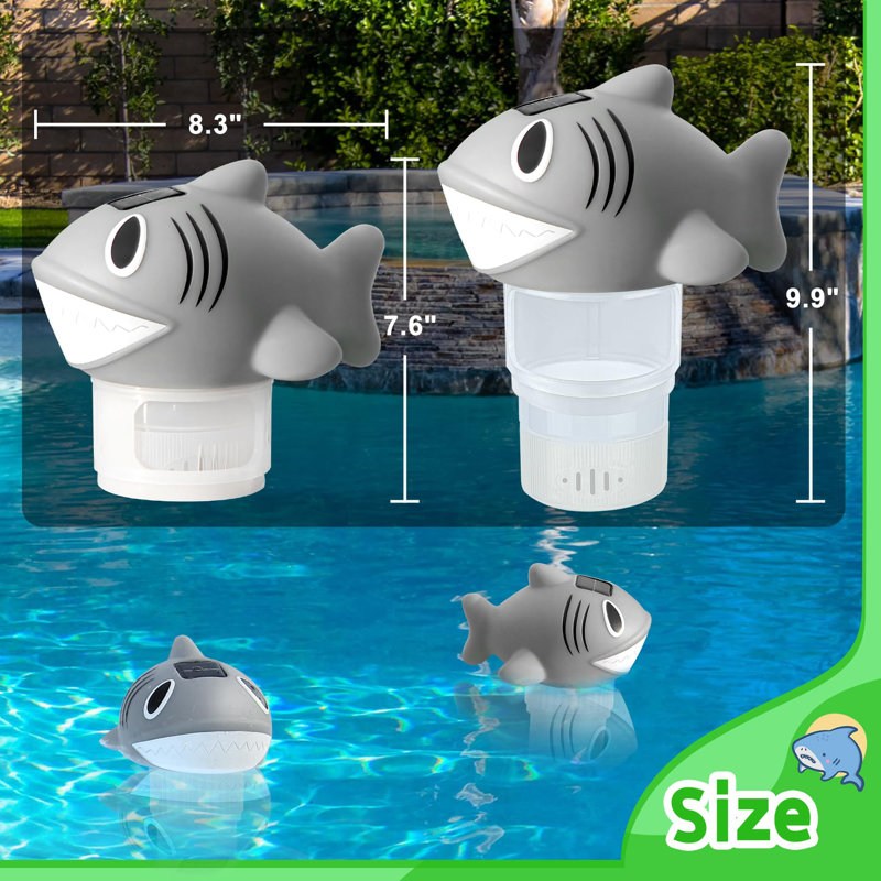 Shark Pool Floater Dispenser With Light,Easy Opening Pool Tab Holder For Swimming Pool,Adjustable Flow, Unique Added Buoyancy, Weather Durable PP & ABS