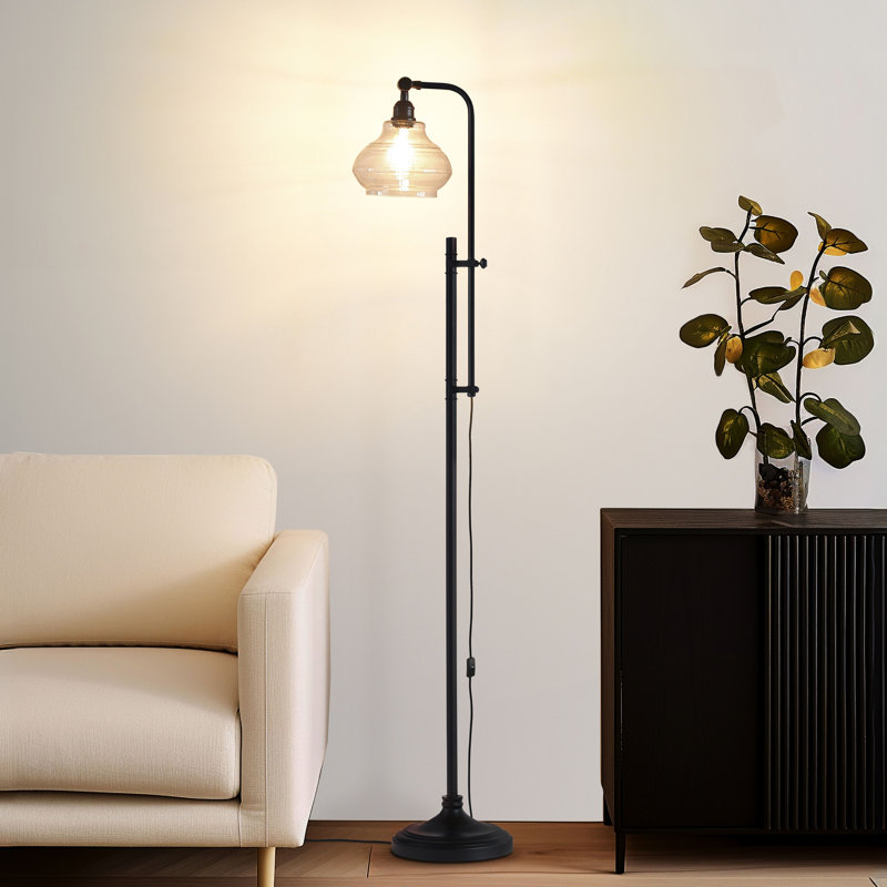 Austin 69 in. Modern Height-Adjustable LED Industrial Black Floor Lamp, Bulb Included