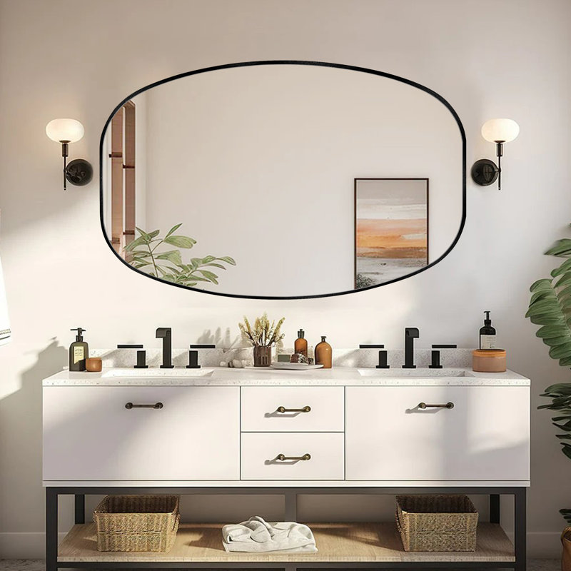 Metal Frame Oval Bathroom Mirror/Decorative Mirror, 36" H x 24" W, Black