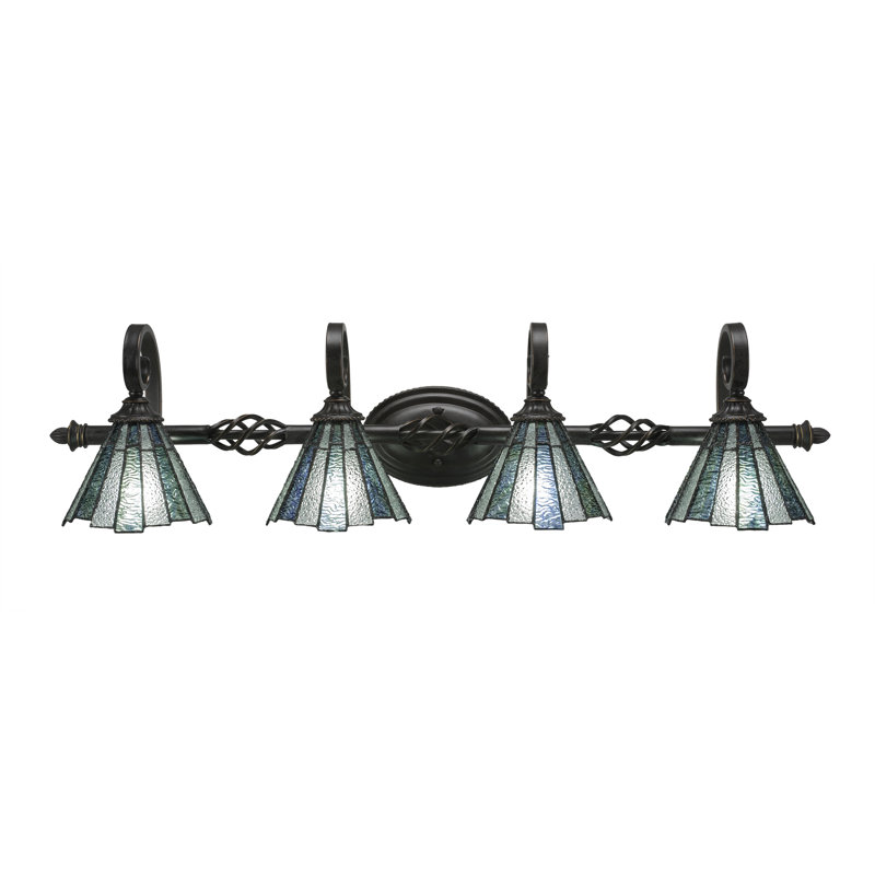 Eleganté 4 Light Bath Bar Shown In Dark Granite Finish With 7" Art Glass, Sea Ice