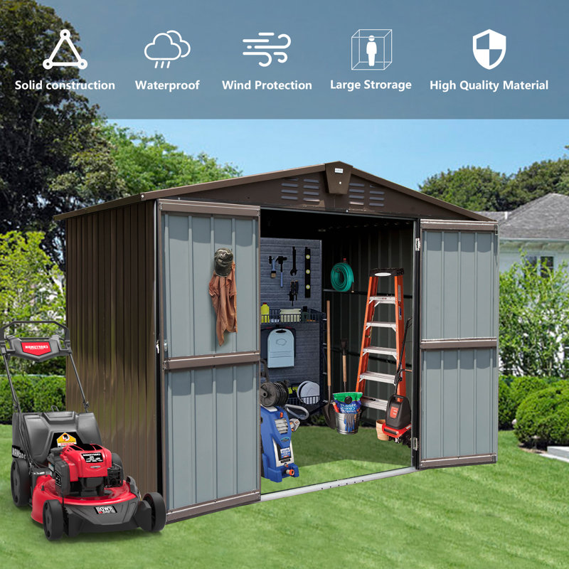 8 ft. W x 6 ft. D Metal Portable Storage Shed, 74.49" H x 98.74" W x 75.43" D