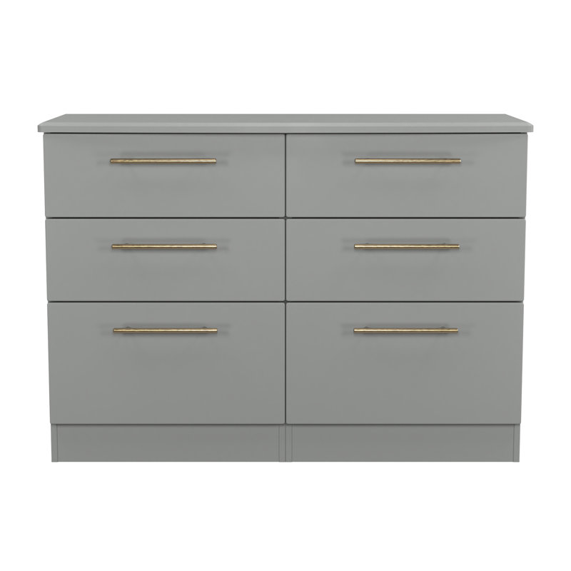 Fully Assembled Akaneden 6 Drawer 112Cm W Double Dresser, Dust Grey