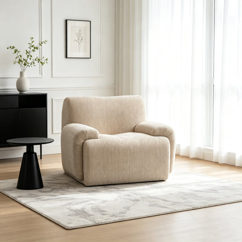 Fauteuil d'appoint surdimensionné en chenille avec siège profond, fauteuil rembourré rembourré de mousse haute densité, fauteuil simple sans assemblage pour le salon