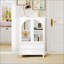 Armoire de rangement blanche de style campagne avec verre trempé arqué, plateau à niveaux et 2 tiroirs pour une organisation élégante à la maison