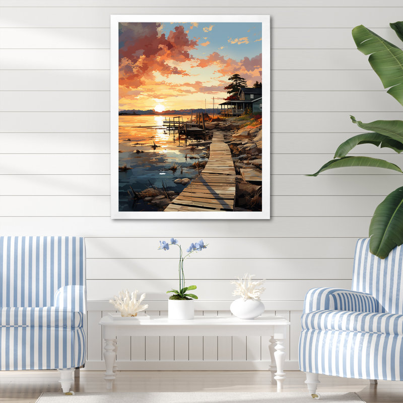 Alvordton Pier and Dock Weathered, reproduction d'art sur toile, H 32 po x l 24 po x P 1 po, Cadre photo blanc