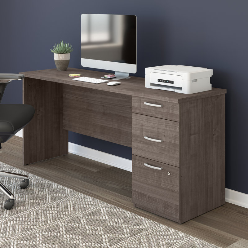 Armonta Computer Desk with Drawers, Medium Gray Maple